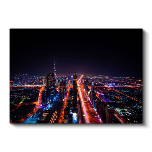 Dubai Gece Manzarası - Işıklar Şehri Kanvas Tablo
