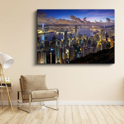 Hong Kong Tepeden Görünüm - Liman Panoraması Kanvas Tablo