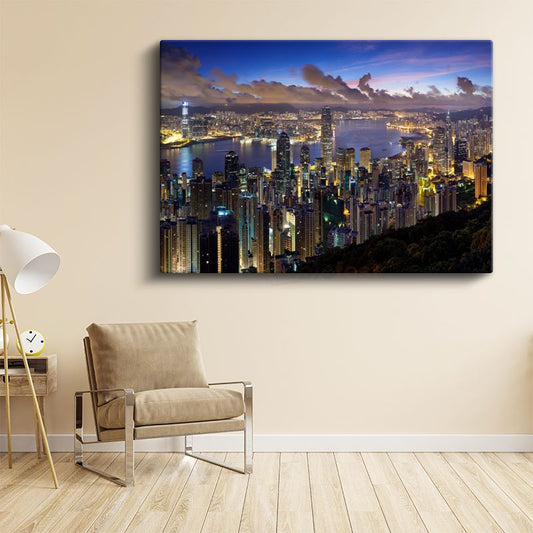 Hong Kong Tepeden Görünüm - Liman Panoraması Kanvas Tablo
