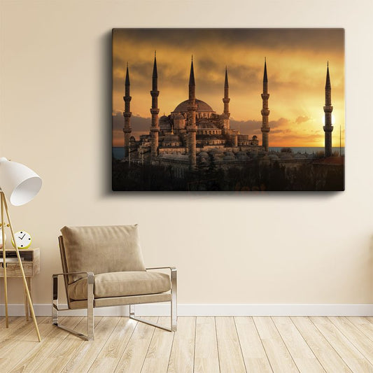 Sultanahmet Camii - Altın Tonlarında Gün Batımı Kanvas Tablo