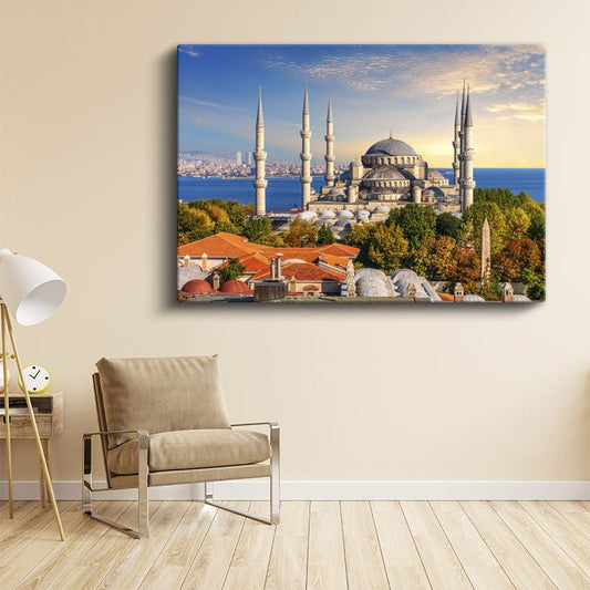 Mavi Cami - Sonbahar Renkleriyle İstanbul Kanvas Tablo