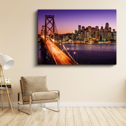 Bay Bridge - Mor Gökyüzü Altında San Francisco Kanvas Tablo