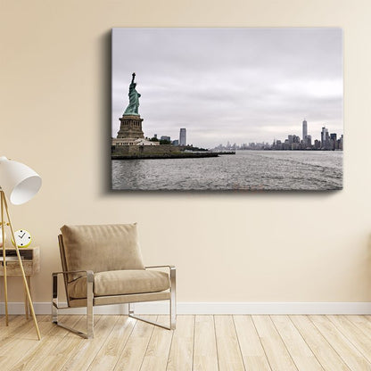 Özgürlük Heykeli - Manhattan Manzaralı Kanvas Tablo
