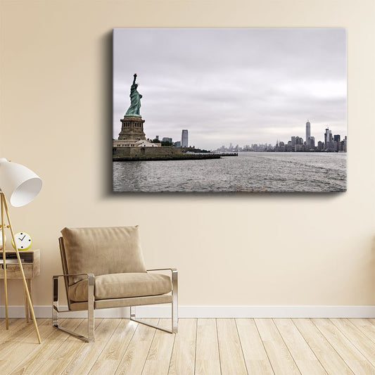Özgürlük Heykeli - Manhattan Manzaralı Kanvas Tablo