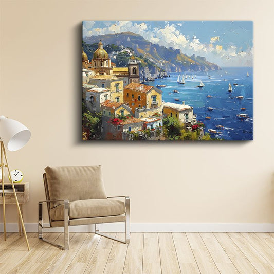 Positano Tepeleri - Renkli İtalyan Sahili Kanvas Tablo
