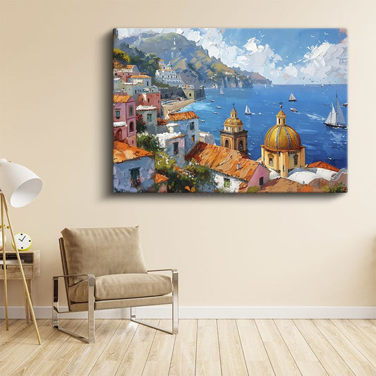 Positano Kubbesi - İtalyan Sahil Kasabası Kanvas Tablo