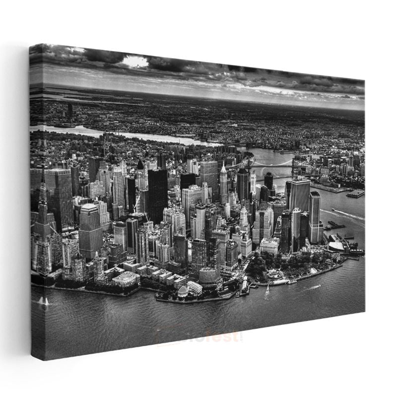 Manhattan Adası - Havadan Şehir Panoraması Kanvas Tablo