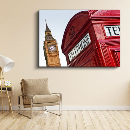 Londra İkonları - Big Ben ve Telefon Kulübesi Kanvas Tablo