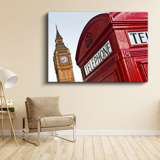 Londra İkonları - Big Ben ve Telefon Kulübesi Kanvas Tablo