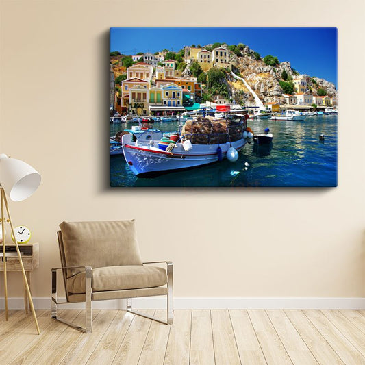 Symi Adası - Yunan Sahil Kasabası Kanvas Tablo