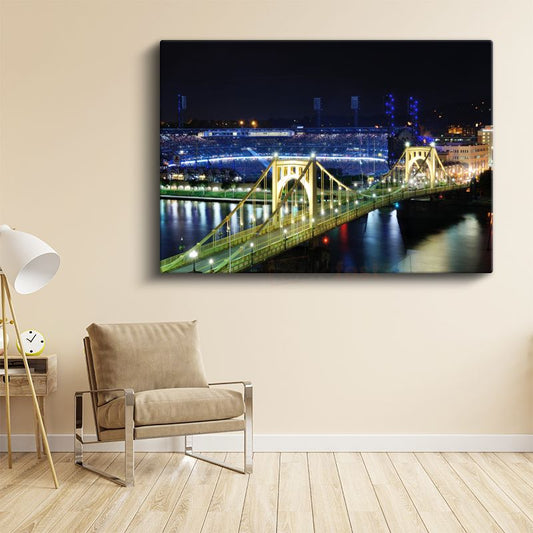 Pittsburgh Köprüsü - Gece Stadyum Işıkları Kanvas Tablo