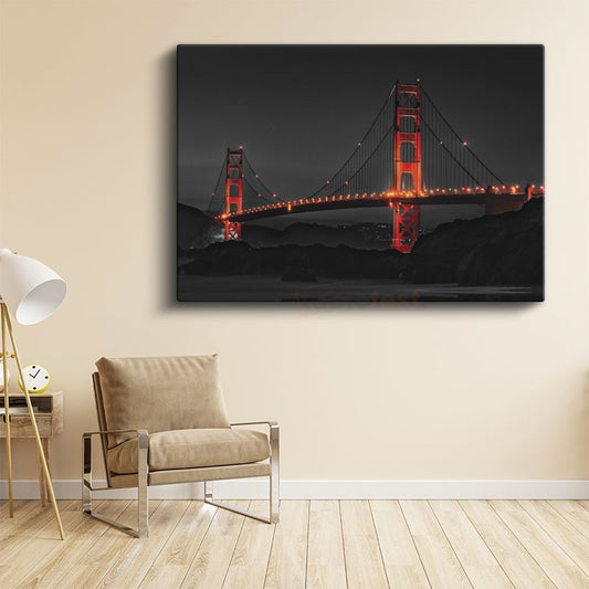 Golden Gate - Kırmızı Silüet Kanvas Tablo