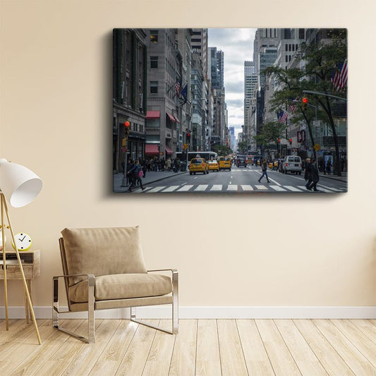 New York Caddesi - Sarı Taksiler Kanvas Tablo