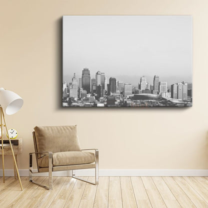 Şehir Silueti - Minimalist Siyah Beyaz Kanvas Tablo