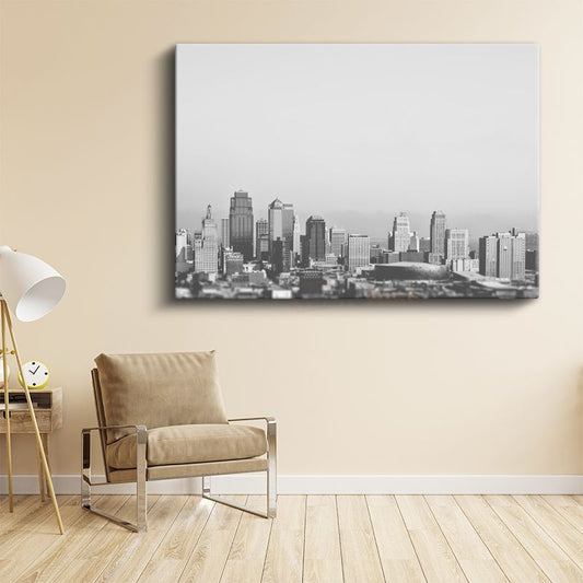 Şehir Silueti - Minimalist Siyah Beyaz Kanvas Tablo