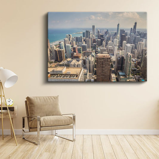 Chicago Panoraması - Göl Kıyısı Şehir Manzarası Kanvas Tablo