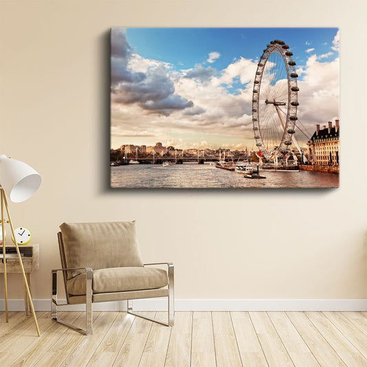 London Eye - Nehir Kıyısı Manzarası Kanvas Tablo