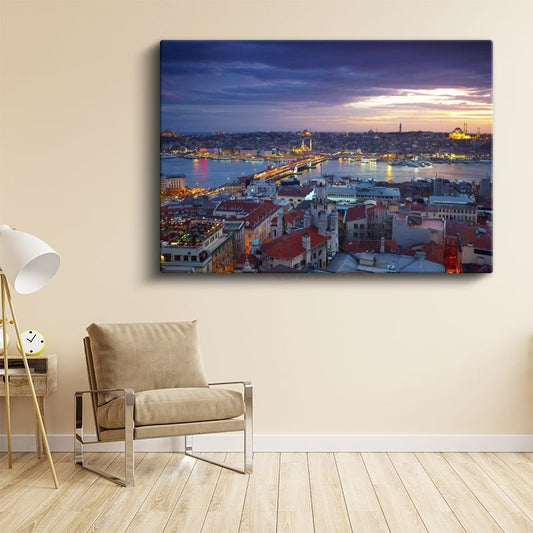 İstanbul Panoraması - Akşam Işıkları Kanvas Tablo