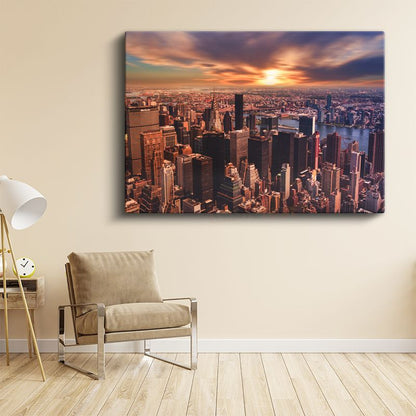 Manhattan Silüeti - Gün Batımı Işıkları Kanvas Tablo
