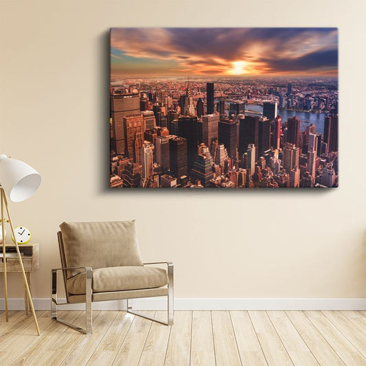 Manhattan Silüeti - Gün Batımı Işıkları Kanvas Tablo