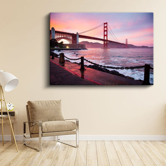 Golden Gate Köprüsü - Pembe Gökyüzü Altında Kanvas Tablo