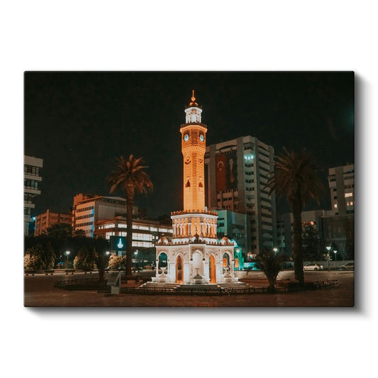 İzmir Saat Kulesi - Gece Işıkları Kanvas Tablo