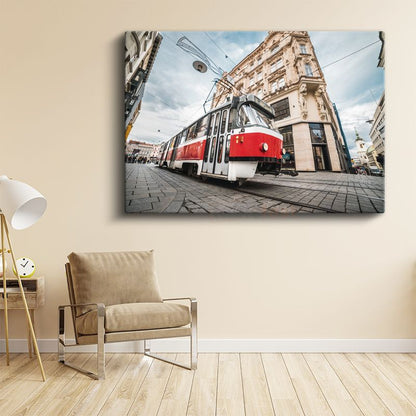 Prag Sokakları - Nostaljik Tramvay Kanvas Tablo
