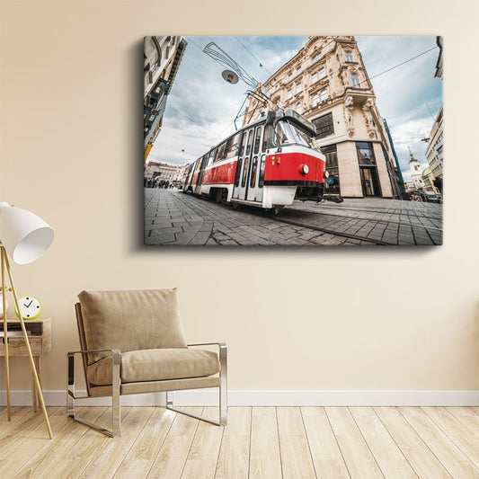 Prag Sokakları - Nostaljik Tramvay Kanvas Tablo