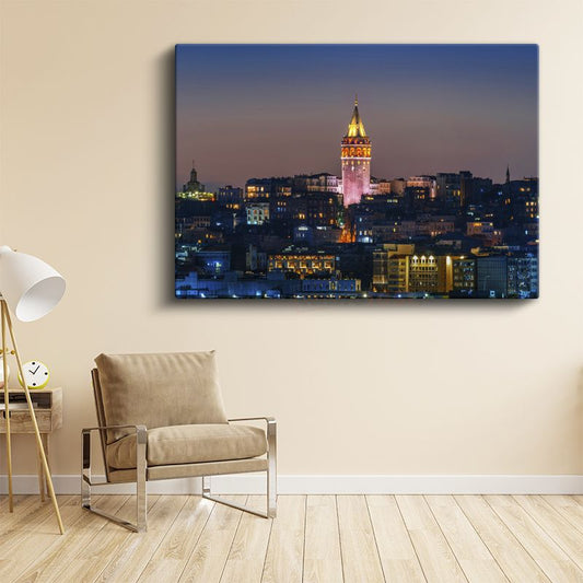 Galata Kulesi - Gece Panoraması Kanvas Tablo