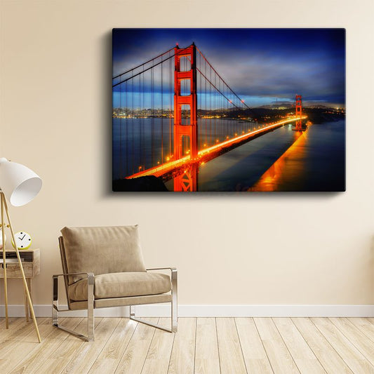 Golden Gate - Gece Işıkları Altında İkonik Köprü Kanvas Tablo