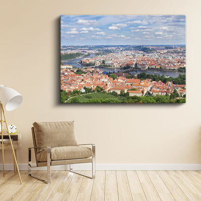 Prag Panoraması - Kırmızı Çatılı Şehir Manzarası Kanvas Tablo
