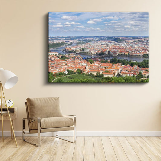 Prag Panoraması - Kırmızı Çatılı Şehir Manzarası Kanvas Tablo