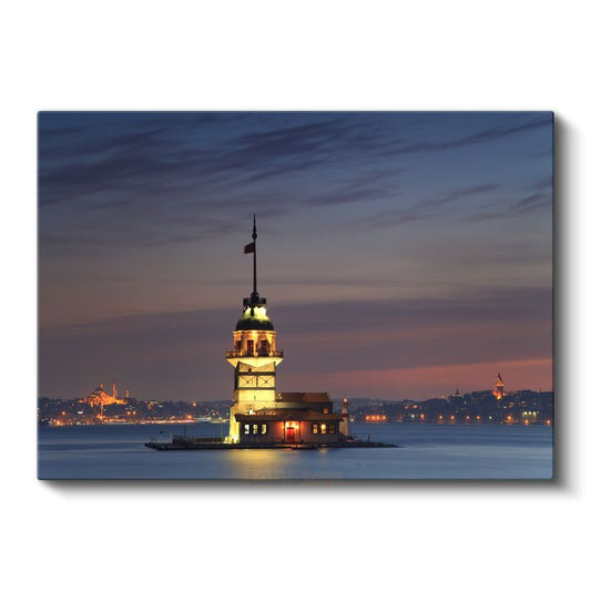 Kız Kulesi - Akşam Işıklarında Deniz Feneri Kanvas Tablo