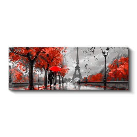 Kırmızı Paris - Şemsiyeli Eyfel Manzarası Kanvas Tablo