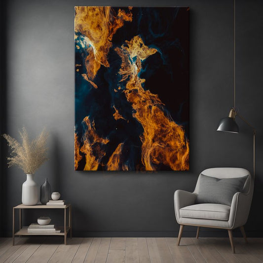 Altın Nebula - Kozmik Ateşin Mavi Sonsuzluktaki Dansı Kanvas Tablo