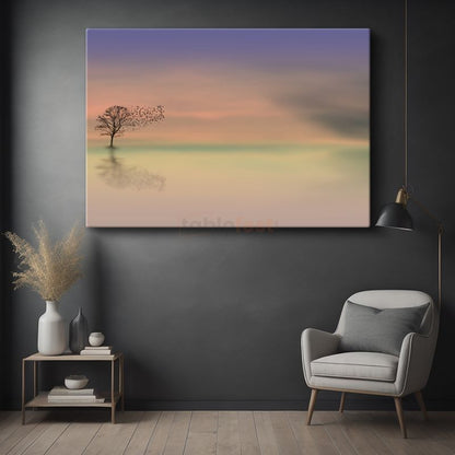 Yalnız Ağaç - Minimalist Doğa Silueti Kanvas Tablo