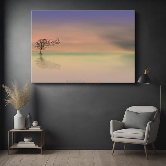 Yalnız Ağaç - Minimalist Doğa Silueti Kanvas Tablo