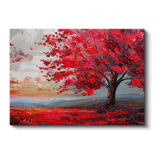 Kırmızı Yapraklı Ağaç - Rüzgarın Dansı Kanvas Tablo
