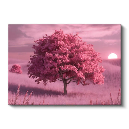 Pembe Ağaç - Gün Batımı Huzuru Kanvas Tablo