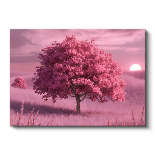 Pembe Ağaç - Gün Batımı Huzuru Kanvas Tablo