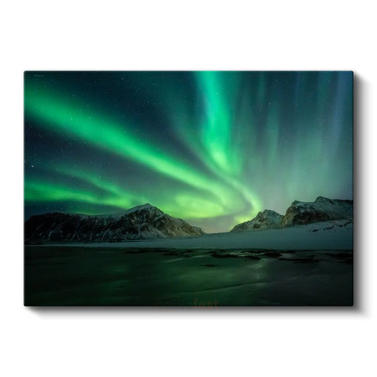 Aurora Borealis - Karlı Dağlar Üzerinde Işık Şöleni Kanvas Tablo