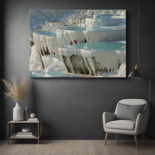 Pamukkale Travertenleri - Beyaz Mermer Havuzların Turkuaz Suları Kanvas Tablo
