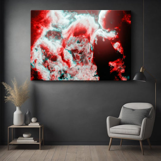Kozmik Nebula - Kırmızı ve Turkuaz Tonlarında Uzay Bulutu Kanvas Tablo