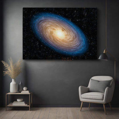 Galaksi Merkezi - Sarı Işıklı Spiral Yıldız Kümesi Kanvas Tablo