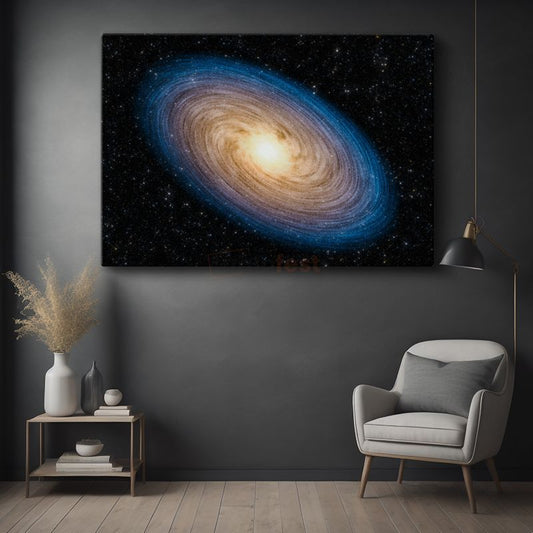 Galaksi Merkezi - Sarı Işıklı Spiral Yıldız Kümesi Kanvas Tablo