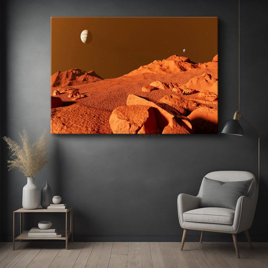 Mars Manzarası - Turuncu Kayalık Gezegen Yüzeyi Kanvas Tablo