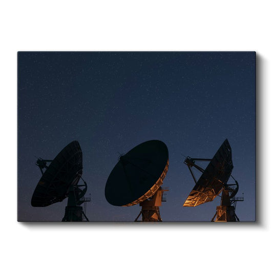Gece Gökyüzü - Uydu Antenleri Silüeti Kanvas Tablo