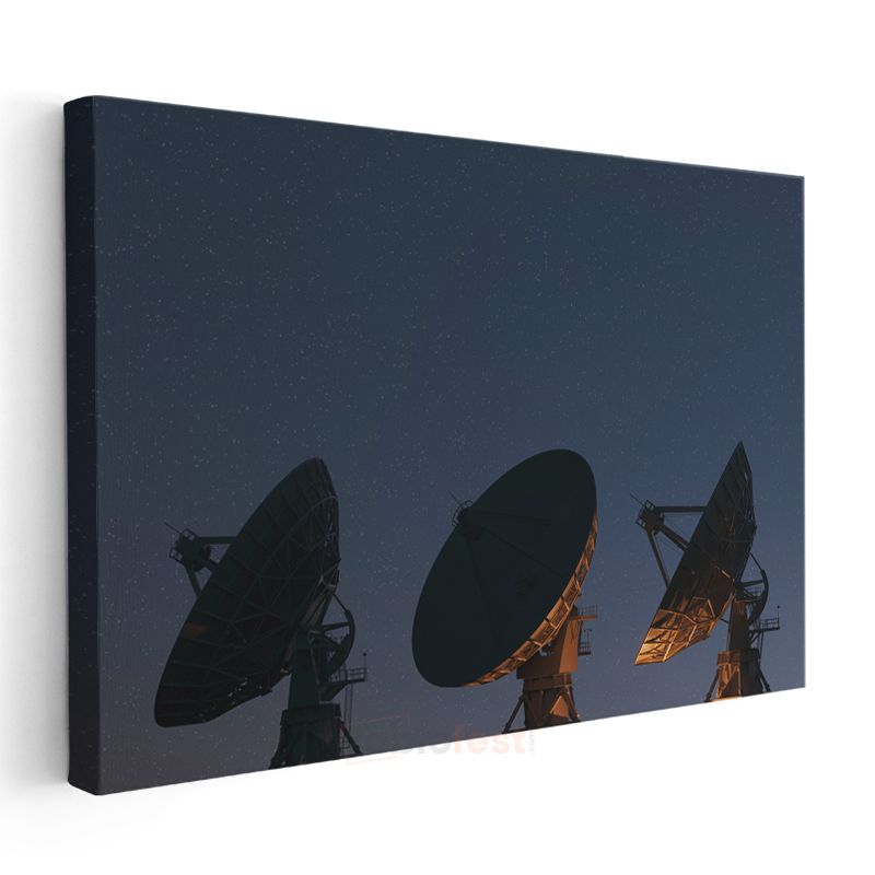 Gece Gökyüzü - Uydu Antenleri Silüeti Kanvas Tablo