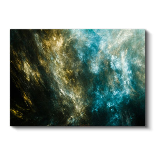 Kozmik Bulut - Altın ve Turkuaz Nebula Detayları Kanvas Tablo
