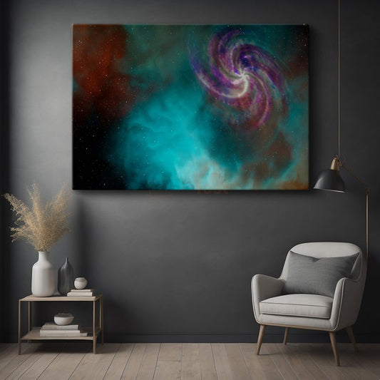 Galaksi Spirali - Turkuaz Nebula Dansı Kanvas Tablo